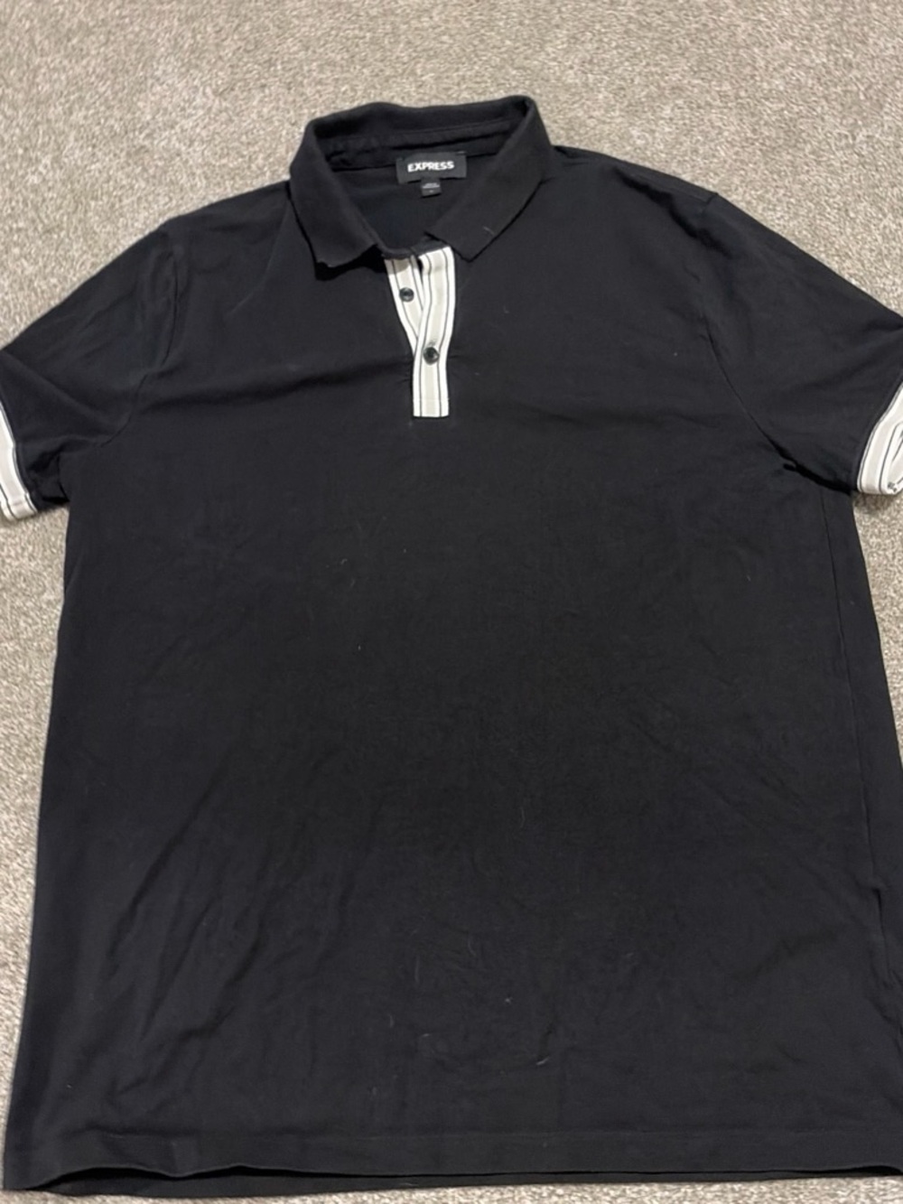 Express Men's Black Polo with White Contrast Placket